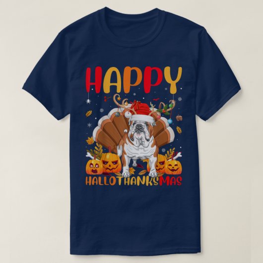 おもしろい犬恋人ハッピーイングリッシュブルドッグHelloThanksM Tシャツ (デザイン正面)