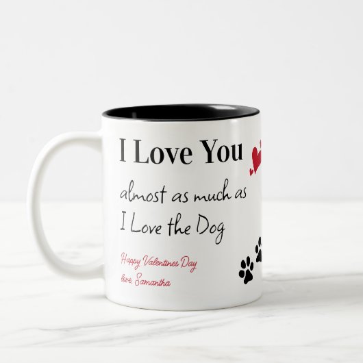 おもしろい犬愛する可愛いペットフォトバレンタインデー ツートーンマグカップ (左)
