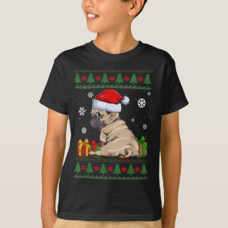 おもしろい犬愛好家かわいいパグサンタハット醜いクリスマス Tシャツ
