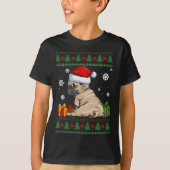 おもしろい犬愛好家かわいいパグサンタハット醜いクリスマス Tシャツ (正面)
