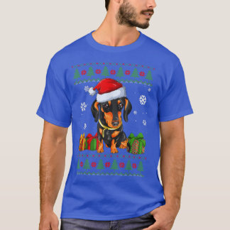 おもしろい犬愛好家ダッシュンドサンタハット醜いクリスマ Tシャツ
