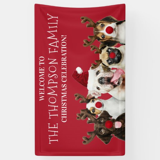 おもしろい犬愛好家、家族の名前、クリスマスパーティー 横断幕 (縦)