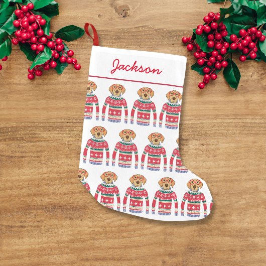 おもしろい犬愛犬醜いクリスマスセーターを着て スモールクリスマスストッキング