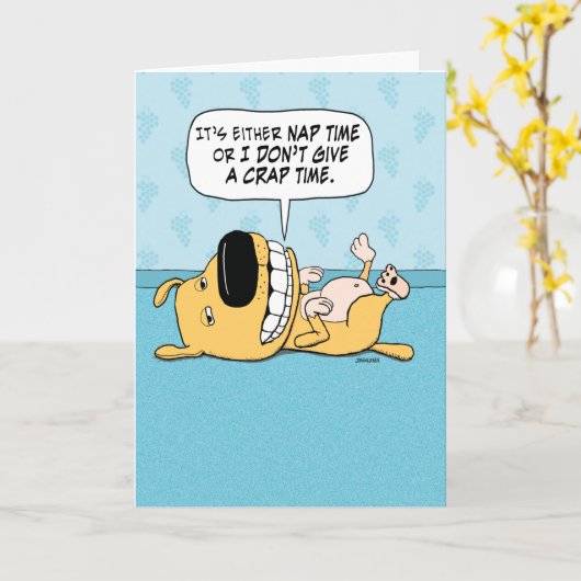 おもしろい犬昼寝またはドー与えク誕生日カード カード (黄色い花)