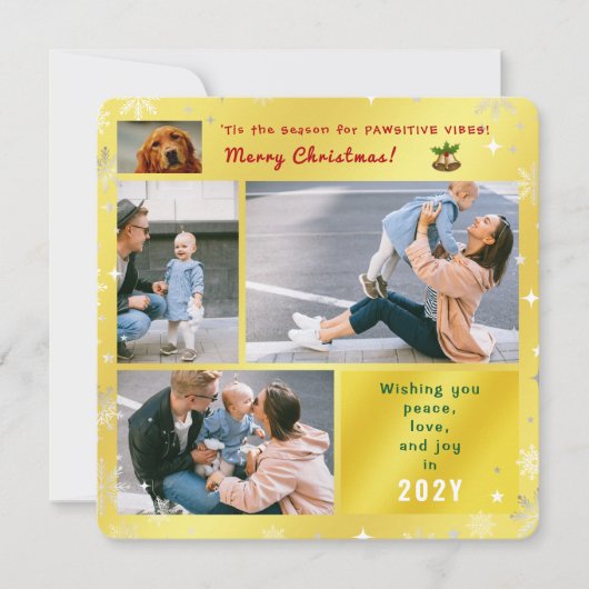 おもしろい犬猫ピースラブジョイエレガントゴールデン写真 シーズンカード (正面)