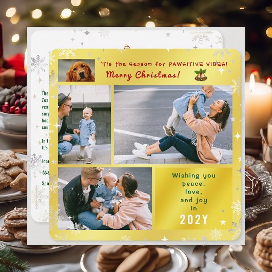 おもしろい犬猫ピースラブジョイエレガントゴールデン写真 シーズンカード