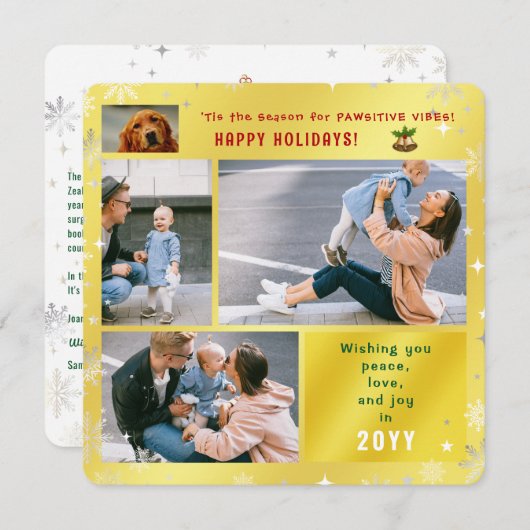 おもしろい犬猫ピースラブジョイエレガントゴールデン写真 シーズンカード (正面/裏面)