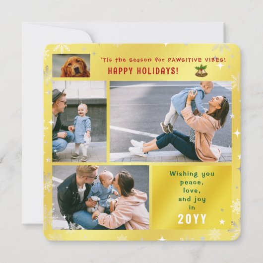 おもしろい犬猫ピースラブジョイ4枚かわいいゴールデン シーズンカード (正面)