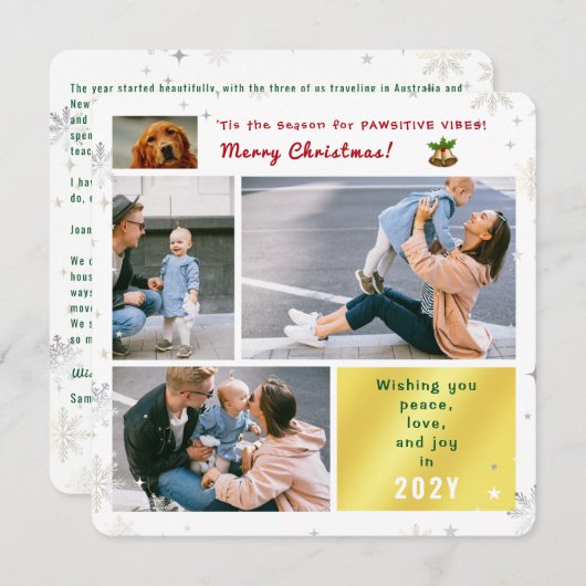 おもしろい犬猫ピースラブジョイ4枚コラージュかわいい シーズンカード (正面/裏面)