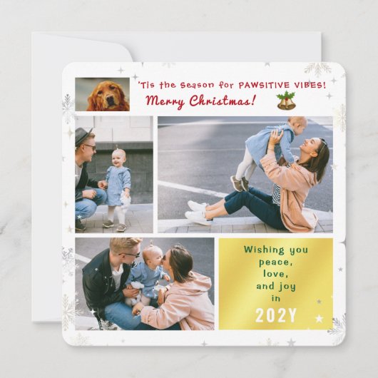 おもしろい犬猫ピースラブジョイ4枚コラージュかわいい シーズンカード (正面)