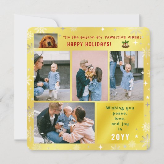 おもしろい犬猫ピースラブジョイ5枚かわいいゴールデン シーズンカード (正面)