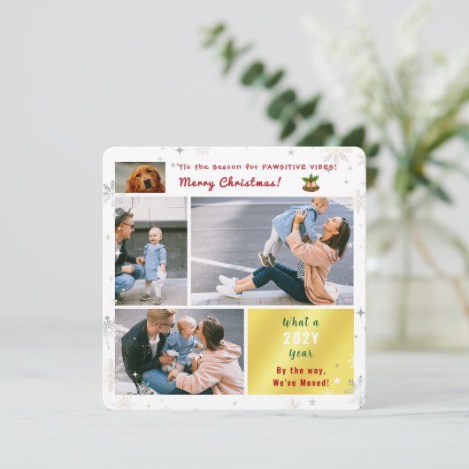おもしろい犬猫引っ越しましたニューホーム5枚かわいい シーズンカード (スタンド正面)