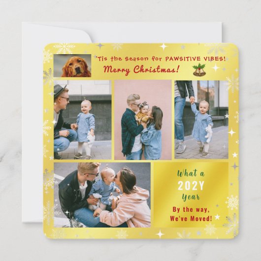おもしろい犬猫引っ越しましたニューホーム6枚の写真ゴールデン シーズンカード (正面)