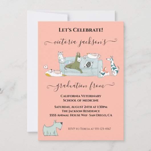 おもしろい犬猫獣医学校卒業 招待状 (正面)