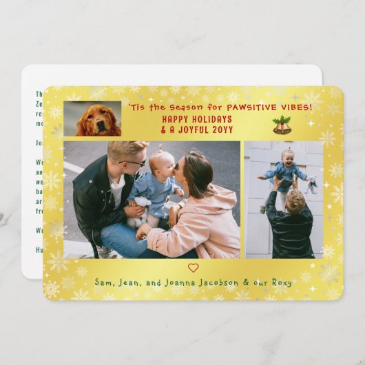 おもしろい犬猫3枚ミニマリストゴールデンエレガントズ シーズンカード (正面/裏面)