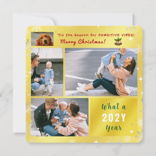 おもしろい犬猫4枚コラージュ可愛いゴエレガントンド シーズンカード (正面)