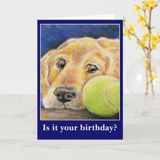 おもしろい犬誕生日その他の大事な行事 カード (黄色い花)