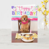 おもしろい犬誕生日カード カード (黄色い花)
