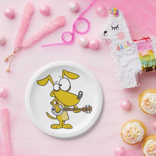 おもしろい犬遊のバンジョミュージック ペーパープレート (パーティー)