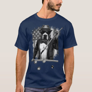 おもしろい犬遊のビリヤード・アメリカ国旗 Tシャツ