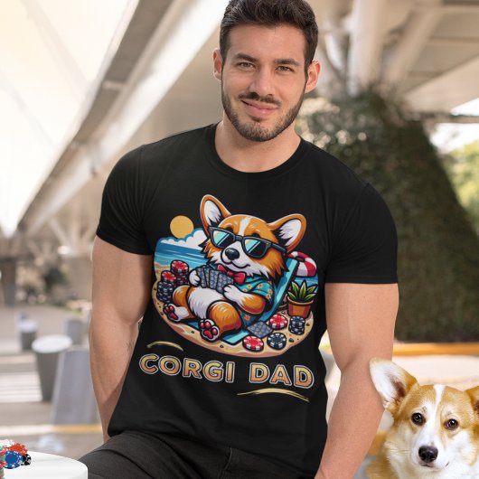 おもしろい犬遊ズトランプのポーカーコルギパパ Tシャツ