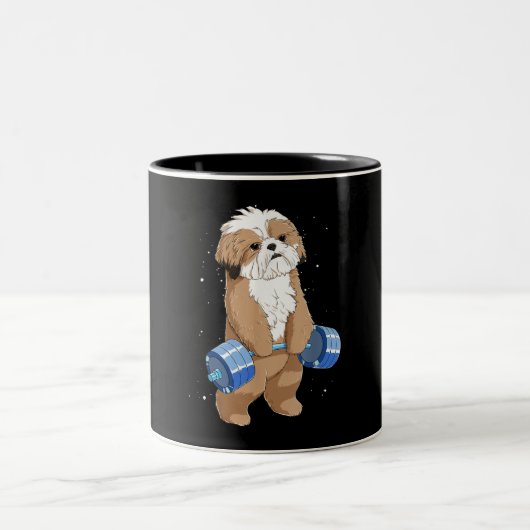 おもしろい犬重量挙げシーズー(犬)Tzu ツートーンマグカップ (中央)