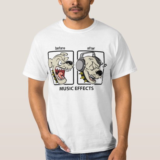 おもしろい犬音楽効果 Tシャツ (正面)