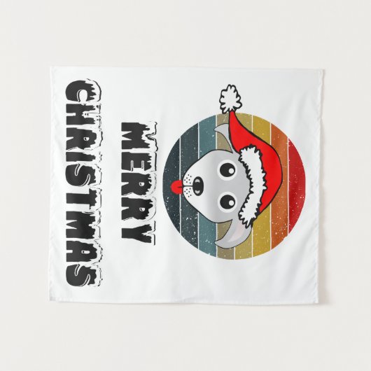 おもしろい犬顔グレイ漫画とサンタクロース帽子 タペストリー (正面(横))