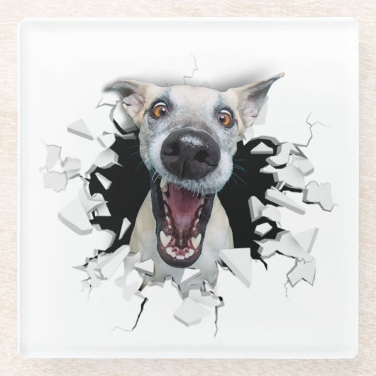 おもしろい犬顔 ガラスコースター (正面)