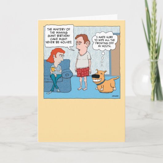 おもしろい犬食べジャイアントお誕生日ケーキ誕生日 カード (正面)