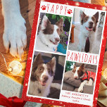 おもしろい犬4フォトコラージュYAPPY PAWLIDAYS赤 シーズンカード<br><div class="desc">おもしろい犬の写真の休日グリーティングカード4人の写真と挨拶YAPPY PAWLIDAYS (またはカスタムあなたのタイポグラフィグリーティング)を備えモダン、白と赤の背景に光と星と犬の前足でアクセントを与えた手書きで白と赤のプリント。サポート：デザインの修救済正またはカスタマイズ、色の変更、サイズ変更、別の製品へのデザインの転送もし、またはアイテムを調整したい場合は、以下のZazzleチャットメッセージタブを介してBEFORE ORDERINGデザイナーまたは電子メールmakeitaboutyoustore@gmail.com。</div>