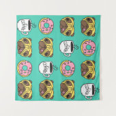 おもしろい犬、ドーナツ、コーヒーパターン。 タペストリー (正面(横))