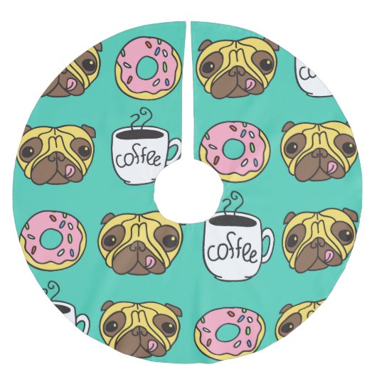 おもしろい犬、ドーナツ、コーヒーパターン。 ブラッシュドポリエステルツリースカート (正面)