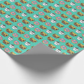 おもしろい犬、ドーナツ、コーヒーパターン。 ラッピングペーパー (角)