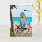 おもしろい犬/ラボのハワイアンシャツビーチ カード (黄色い花)