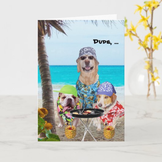おもしろい犬/ラボのハワイアンシャツビーチ カード (黄色い花)