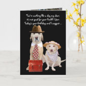 おもしろい犬/ラボ誕生日の夫 カード (黄色い花)