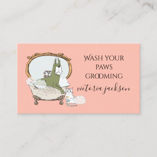 おもしろい犬・猫ペットケアサービスペットシッター 名刺 (正面)