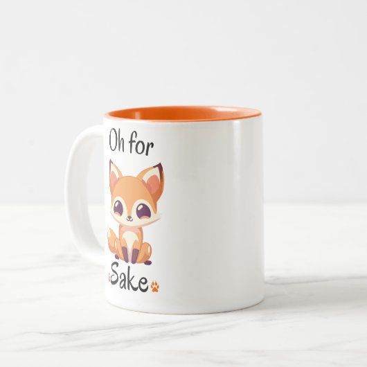 おもしろい狐、パパの贈り物、お狐の酒 ツートーンマグカップ (正面左)