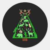 おもしろい狩り鹿とエルクハンタークリスマスツリーフン ラウンドシール (正面)