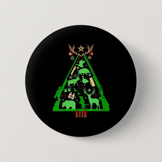 おもしろい狩り鹿とエルクハンタークリスマスツリーフン 缶バッジ (正面)