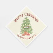 おもしろい猫がチストマの木に登メリーる猫！クリーム スタンダードランチョンナプキン (角)