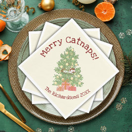 おもしろい猫がチストマの木に登メリーる猫！クリーム スタンダードランチョンナプキン