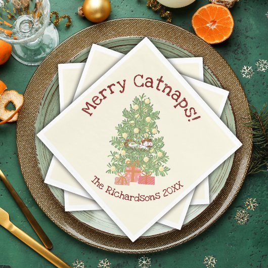 おもしろい猫がチストマの木に登メリーる猫！クリーム スタンダードランチョンナプキン