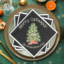 おもしろい猫がチストマの木に登メリーる猫！ブラック スタンダードランチョンナプキン