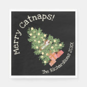 おもしろい猫がチストマの木に登メリーる猫!ブラック スタンダードランチョンナプキン (正面)