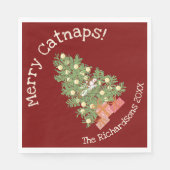 おもしろい猫がチストマの木に登メリーる猫！レッド スタンダードランチョンナプキン (正面)