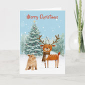 おもしろい猫とトナカイスタイリッシュのクリスマス カード (正面)
