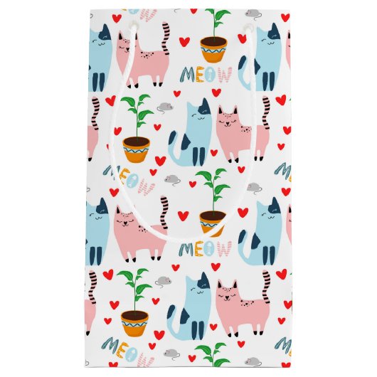 おもしろい猫とネズミとハート スモールペーパーバッグ (正面)