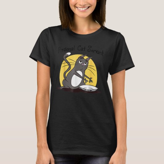 おもしろい猫のしもべ黒おもしろい猫好きM Tシャツ (正面)